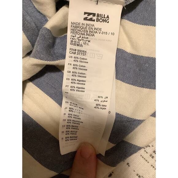 Billabong Striped Top Small Cotton blend Flowy hippie Cropped boho Beachy - Picture 6 of 6